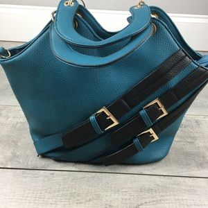NWT Teal/Black Shoulder Bag W/Gold Buckles